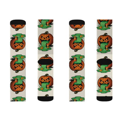 Halloween Sublimation Socks, Fun Holiday Socks, Pumpkin and Monster Design, Cozy Fall Accessories, Unique Gift for October