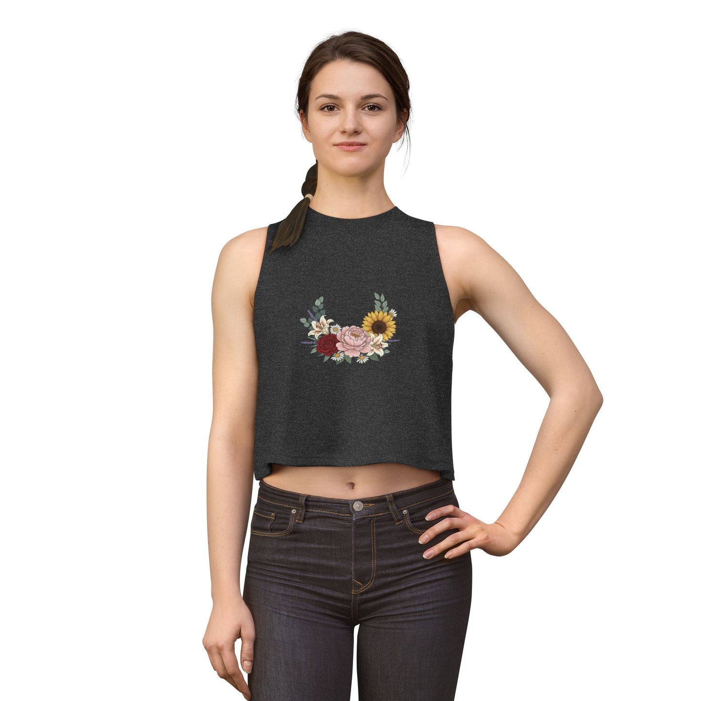 Floral Bouquet Crop Top — Sunflower & Rose Women's Tank
