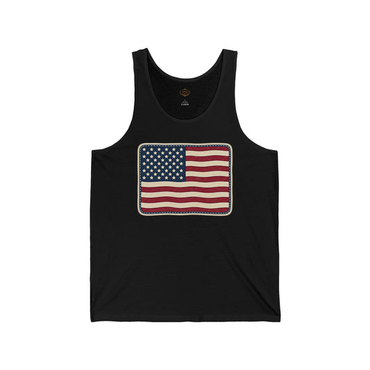 American Flag Patch Tank Top — Vintage Patriotic USA Sleeveless Shirt for 4th of July
