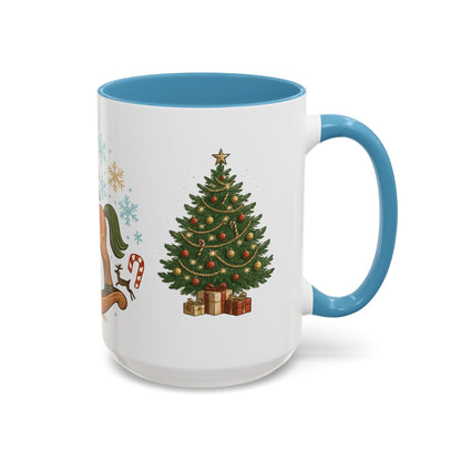 Christmas Rocking Horse Coffee Mug — Festive Tree & Candy Cane Holiday Mug (11/15oz)