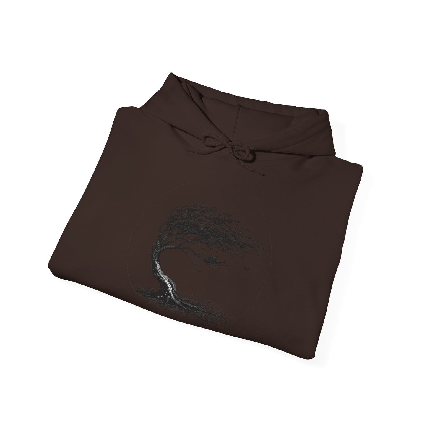 Windswept Tree Hoodie – Minimal Black Ink Nature Pullover