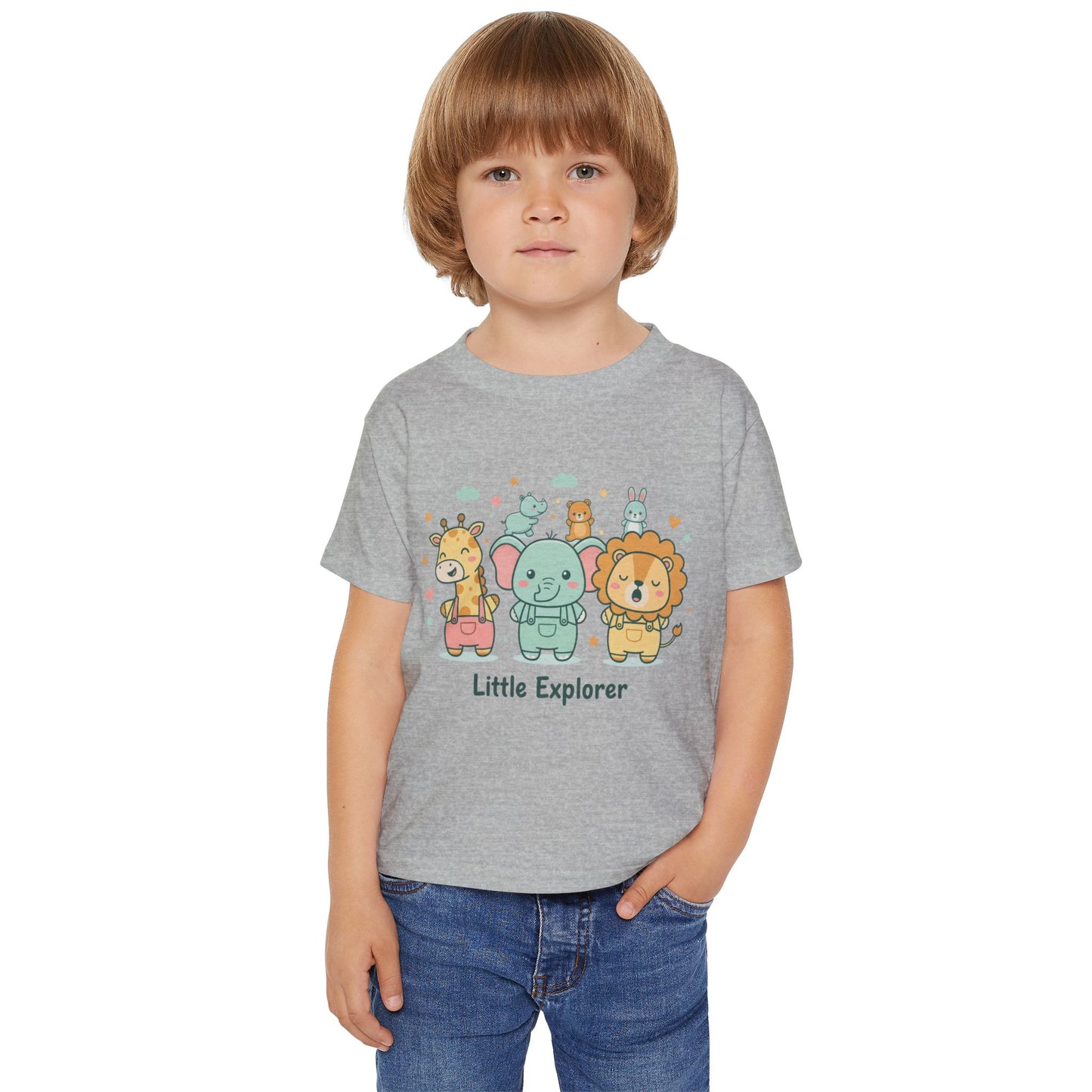 Little Explorer Toddler T‑Shirt — Cute Animal Crew with “Little Explorer” Front & “Happy Little Human Here” Back