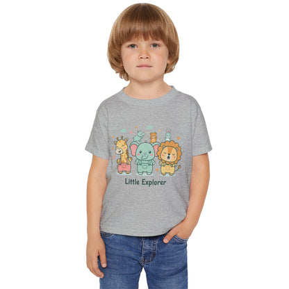 Little Explorer Toddler T‑Shirt — Cute Animal Crew with “Little Explorer” Front & “Happy Little Human Here” Back