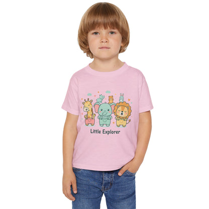 Little Explorer Toddler T‑Shirt — Cute Animal Crew with “Little Explorer” Front & “Happy Little Human Here” Back