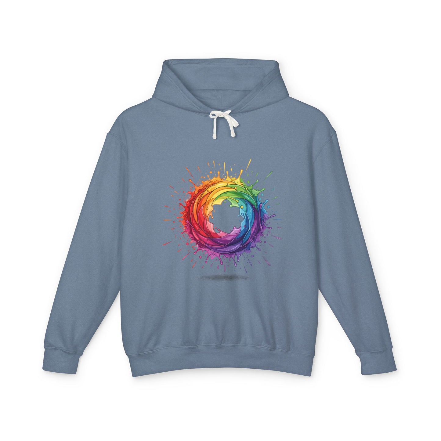 Rainbow Splash Circle Hoodie — Colorful Abstract Pride Pullover