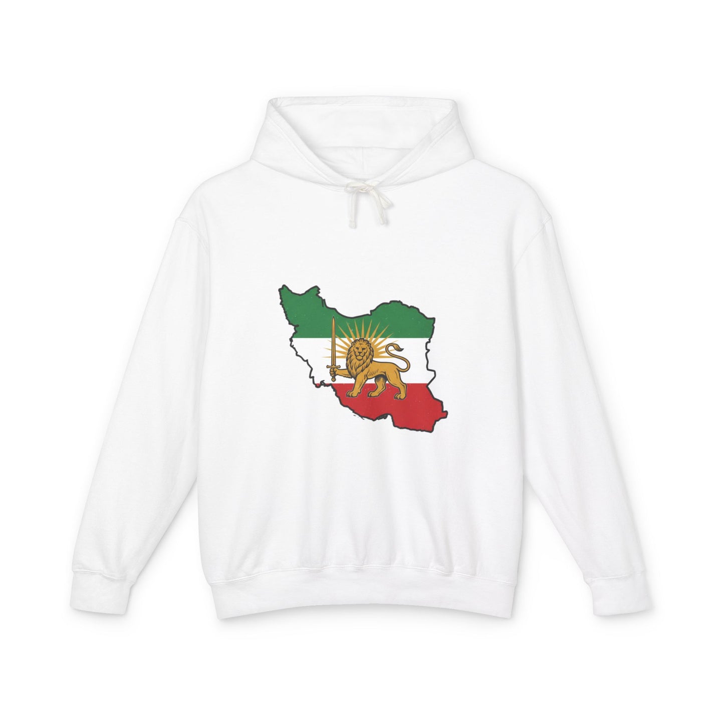 Iran Map Hoodie with Lion and Sun Flag — Persian Heritage Sweatshirt