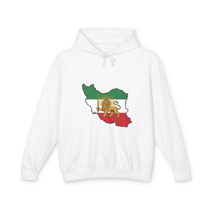 Iran Map Hoodie with Lion and Sun Flag — Persian Heritage Sweatshirt