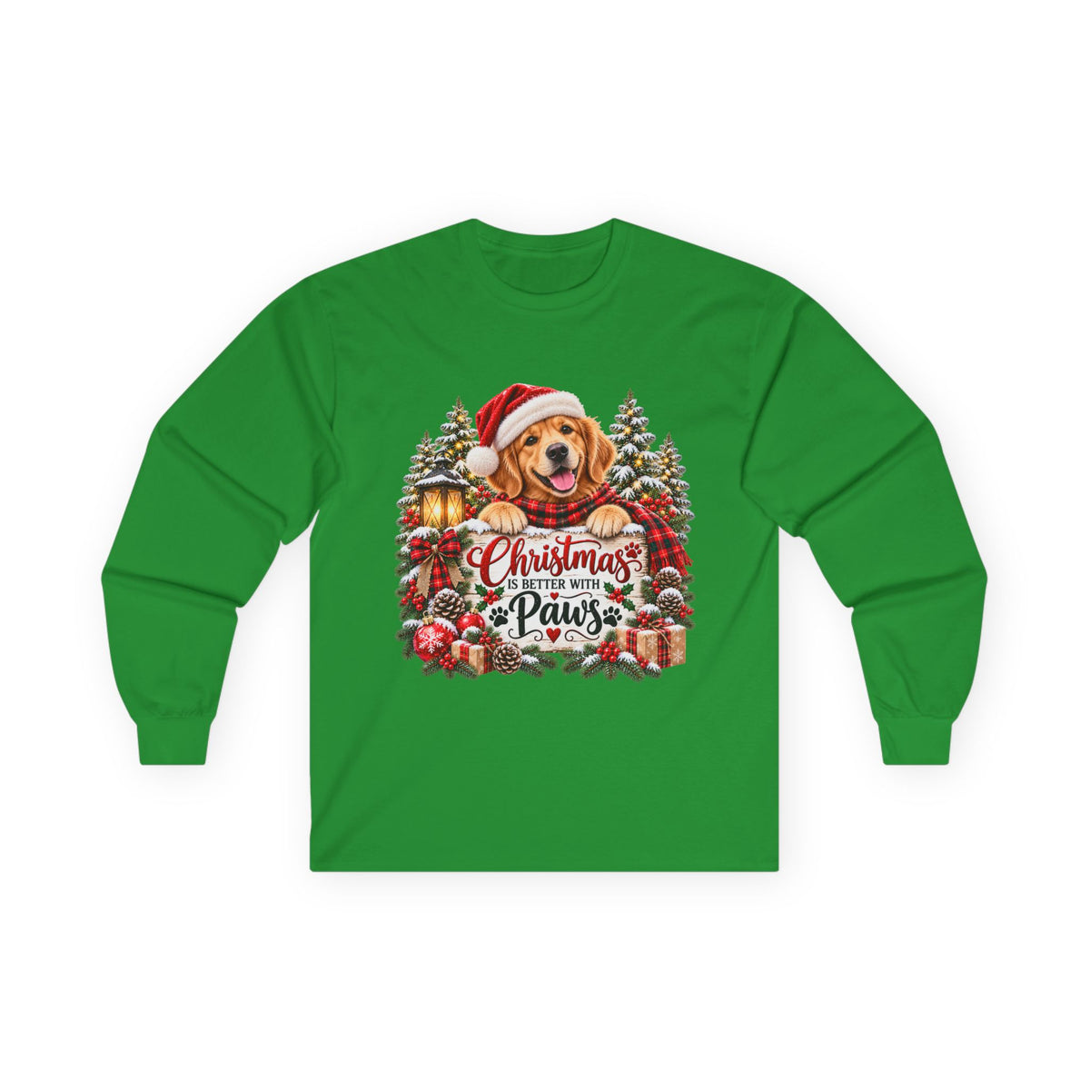 Christmas Is Better With Paws – Golden Retriever Christmas Unisex Long Sleeve Shirt