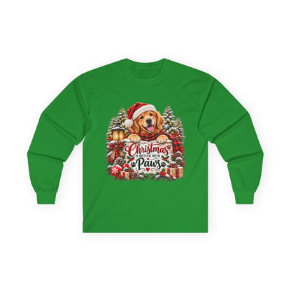 Christmas Is Better With Paws – Golden Retriever Christmas Unisex Long Sleeve Shirt