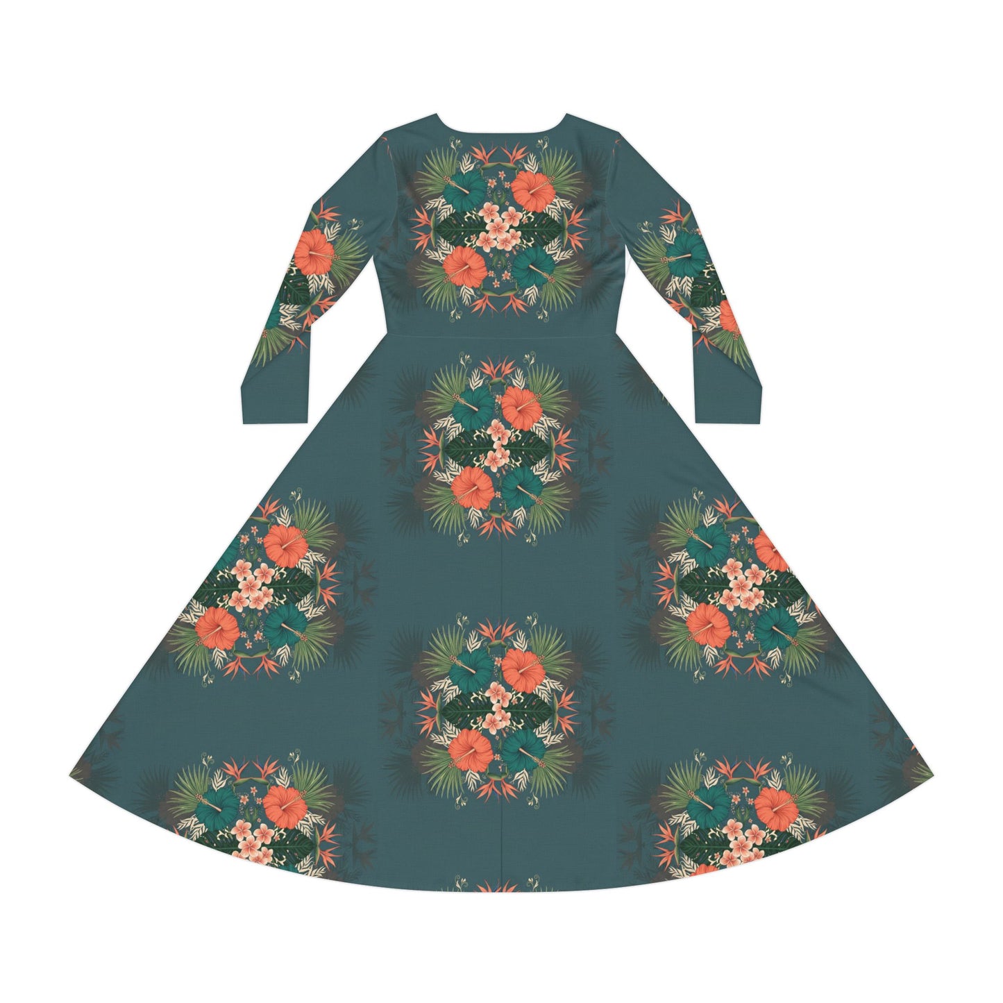 Floral Teal Long-Sleeve Dance Dress — Vintage Rose Print