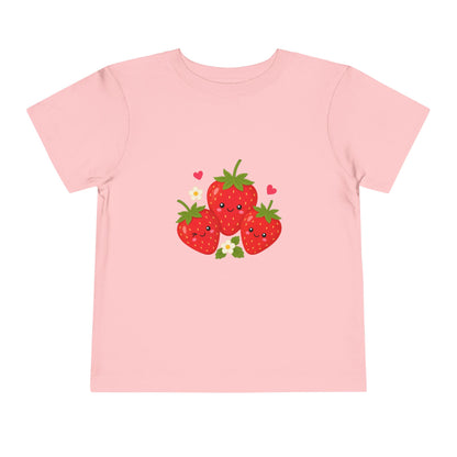 Cute Kawaii Strawberries Toddler Tee — Cute Fruit Graphic Shirt for Kids