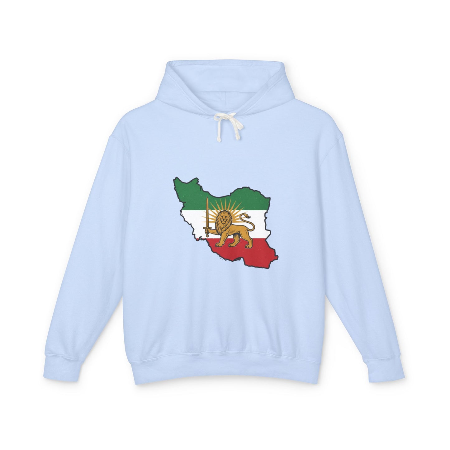 Iran Map Hoodie with Lion and Sun Flag — Persian Heritage Sweatshirt