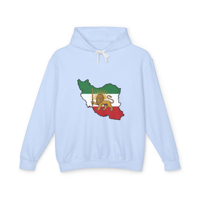 Iran Map Hoodie with Lion and Sun Flag — Persian Heritage Sweatshirt
