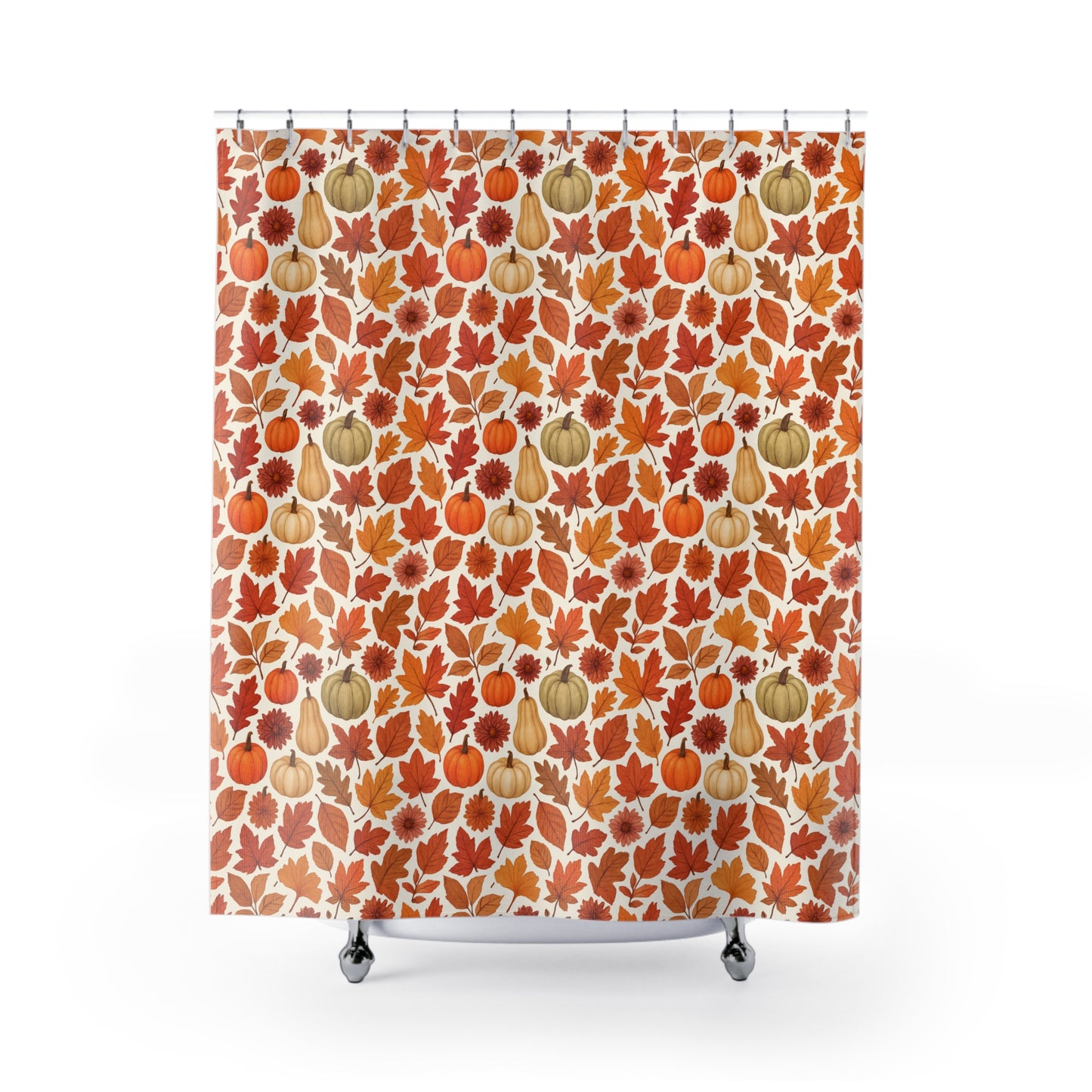 Fall Harvest Shower Curtain, Autumn Decor, Pumpkin Leaf Print, Seasonal Bathroom, Thanksgiving Vibes, Cozy Home Accent