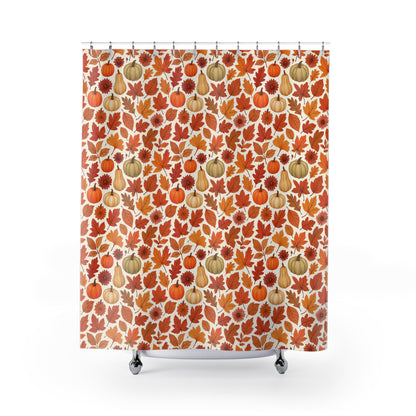 Fall Harvest Shower Curtain, Autumn Decor, Pumpkin Leaf Print, Seasonal Bathroom, Thanksgiving Vibes, Cozy Home Accent