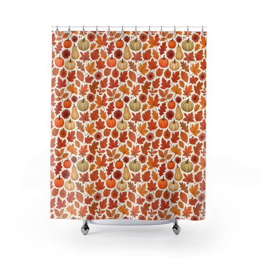 Fall Harvest Shower Curtain, Autumn Decor, Pumpkin Leaf Print, Seasonal Bathroom, Thanksgiving Vibes, Cozy Home Accent