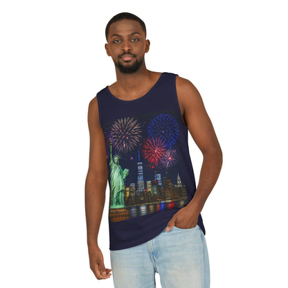 Liberty Fireworks Tank Top — Statue of Liberty & NYC Skyline 4th of July Shirt