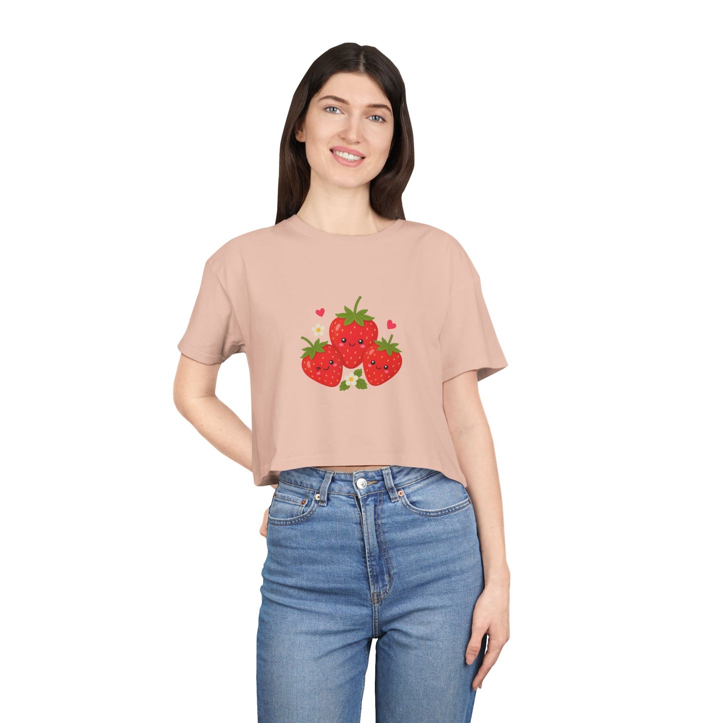 Strawberry Trio Women's Crop Tee — Cute Fruit Graphic Summer Top