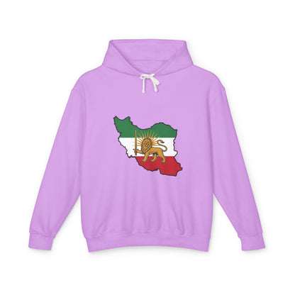 Iran Map Hoodie with Lion and Sun Flag — Persian Heritage Sweatshirt