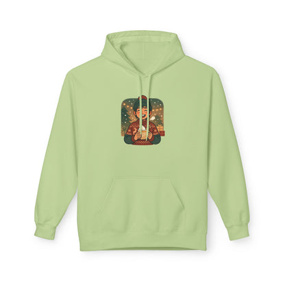 Cosmic Holiday Fleece Hoodie, Cozy Unisex Sweatshirt, Festive Winter Apparel, Unique Gift, Warm Outerwear
