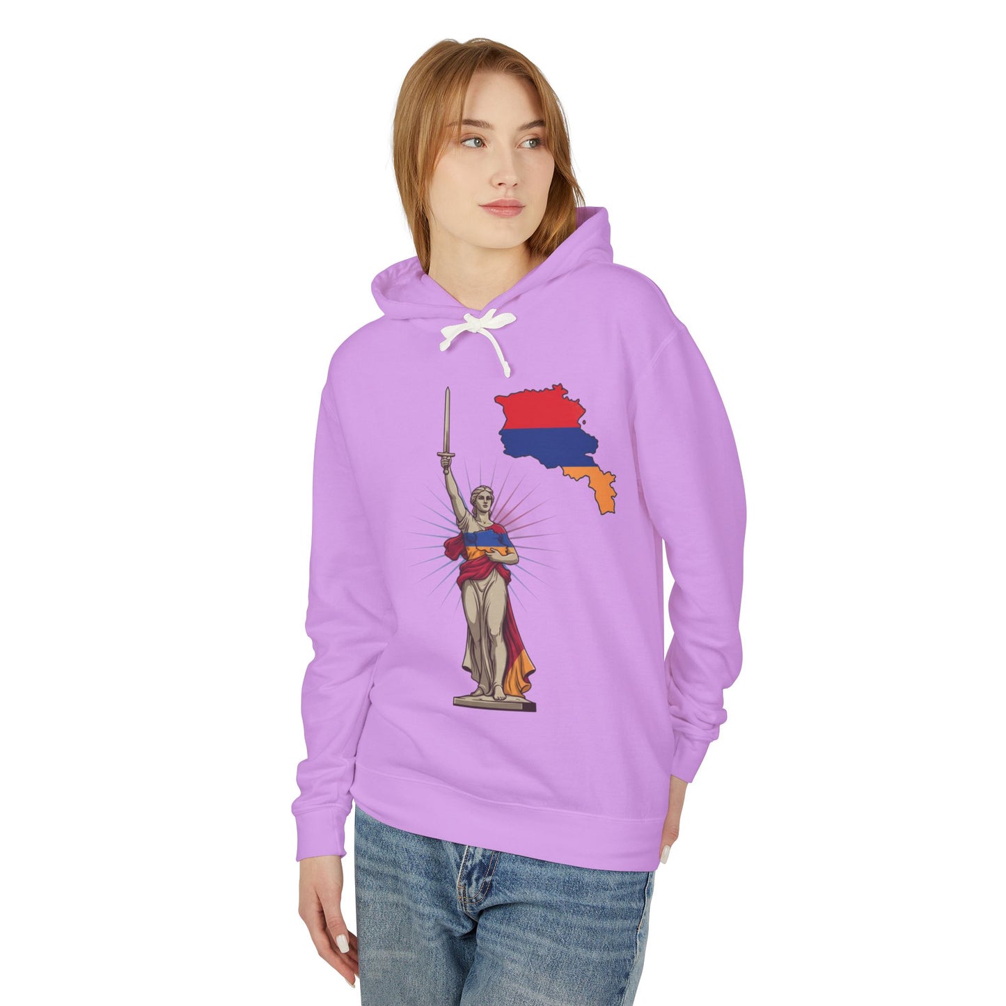 Armenia Pride Hoodie — Lady Justice Draped in Armenian Flag with Map