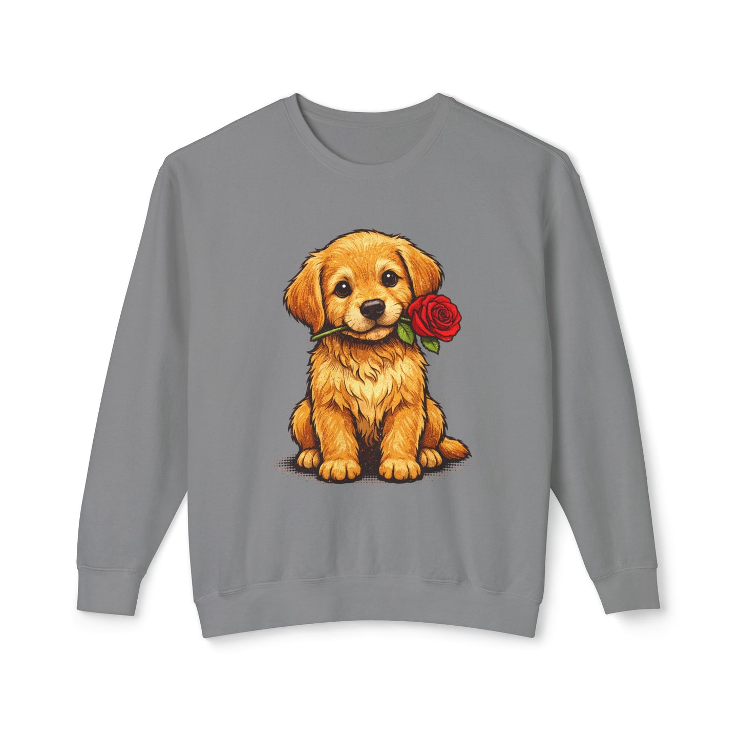 Golden Retriever Puppy Sweatshirt - Cute Puppy with Rose Crewneck