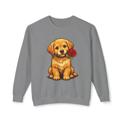 Golden Retriever Puppy Sweatshirt - Cute Puppy with Rose Crewneck