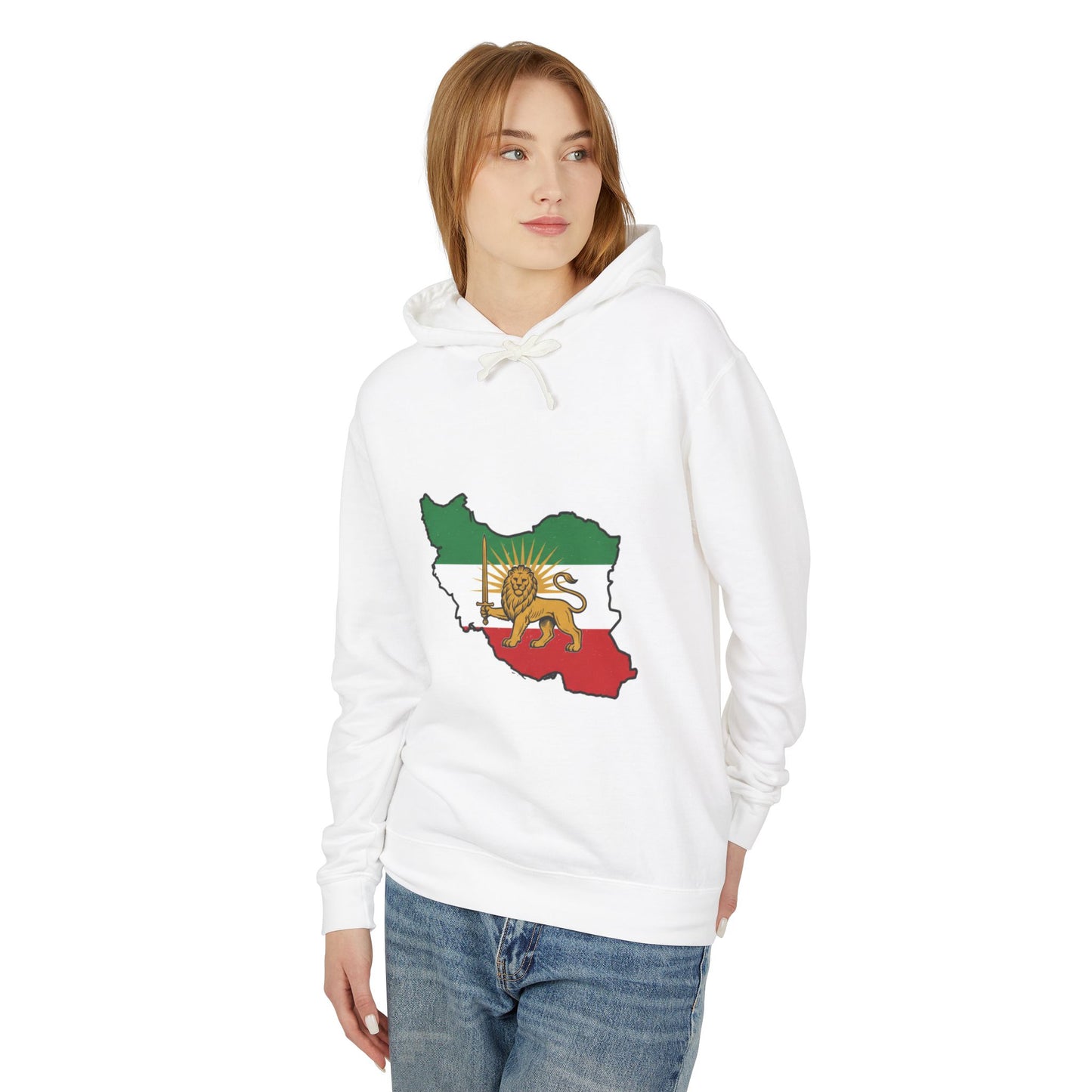 Iran Map Hoodie with Lion and Sun Flag — Persian Heritage Sweatshirt