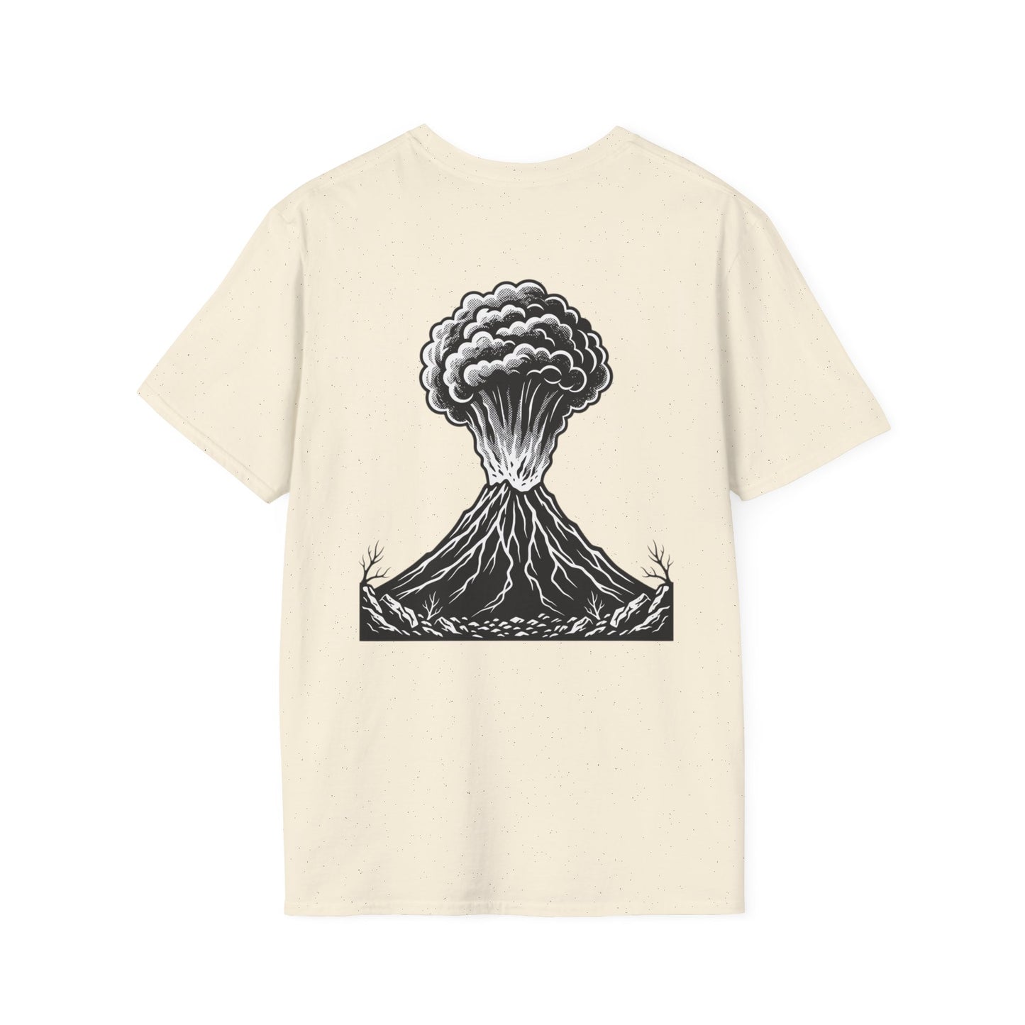 Volcanic Eruption T-Shirt — Monochrome Mountain Blast Graphic Tee