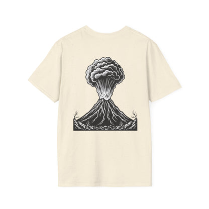 Volcanic Eruption T-Shirt — Monochrome Mountain Blast Graphic Tee